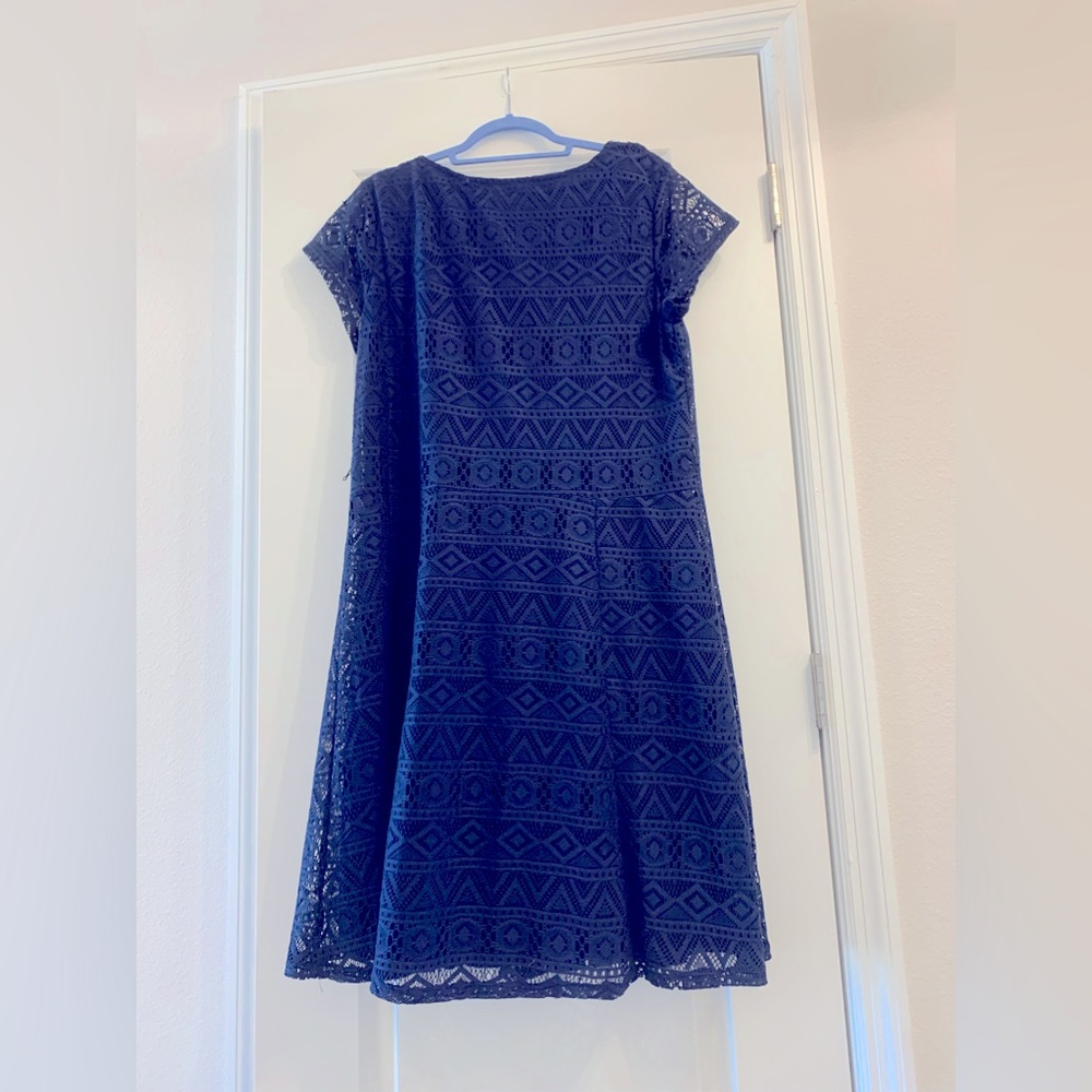 Navy Blue Geometric Lace A-line dress